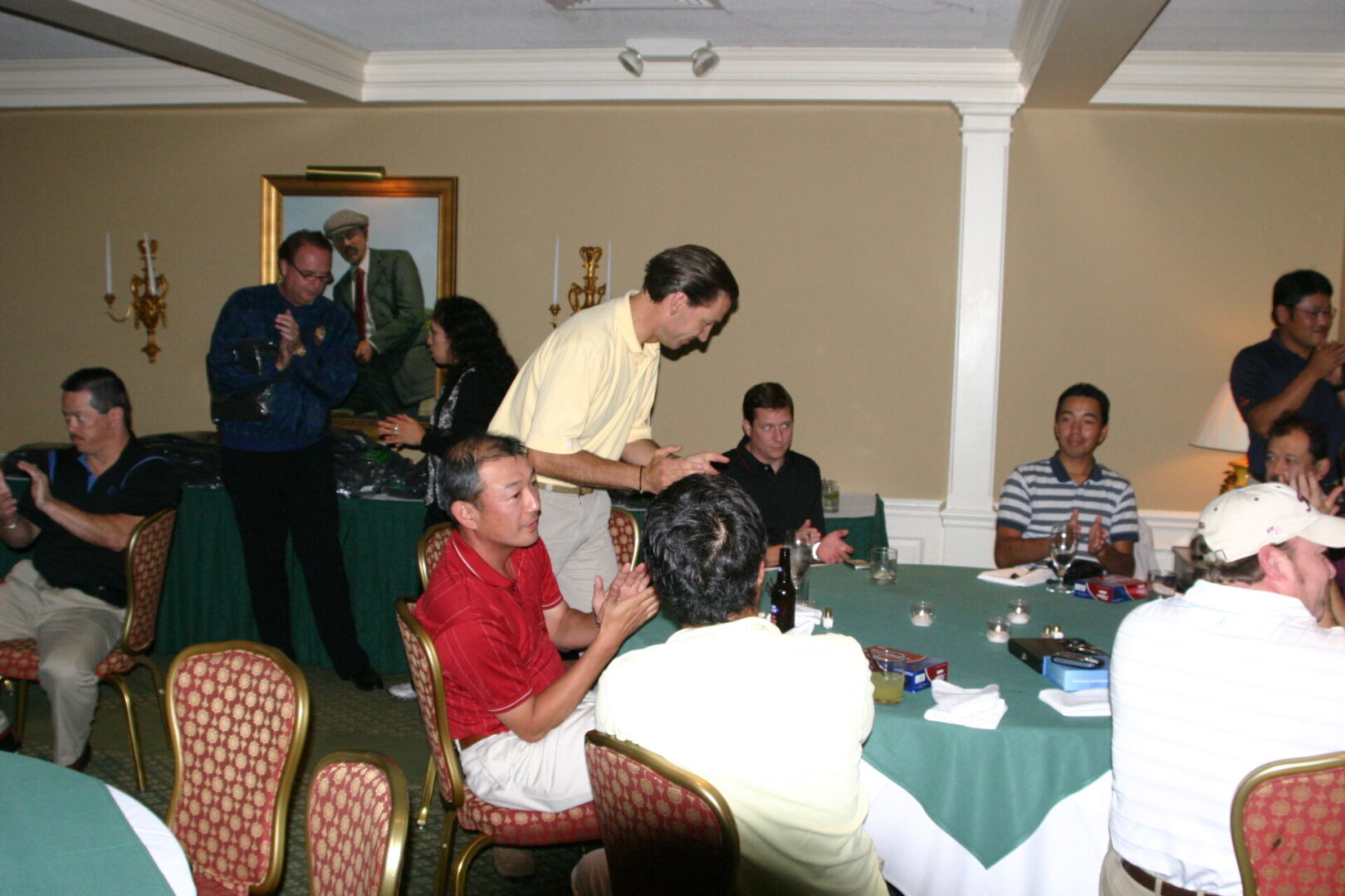 Casual banquet gathering with applause